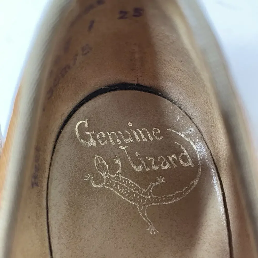 Agnes Sorel Size 6.5 Vintage Genuine Lizard High‎ Heels 90's Handmade Tan Brown